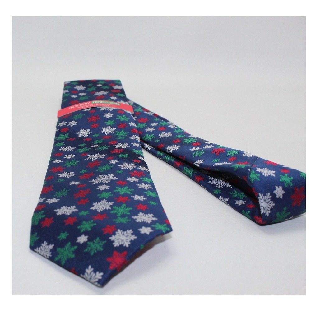Holiday Traditions Hallmark Mens Navy Blue Snowflake Christmas Tie Microfiber